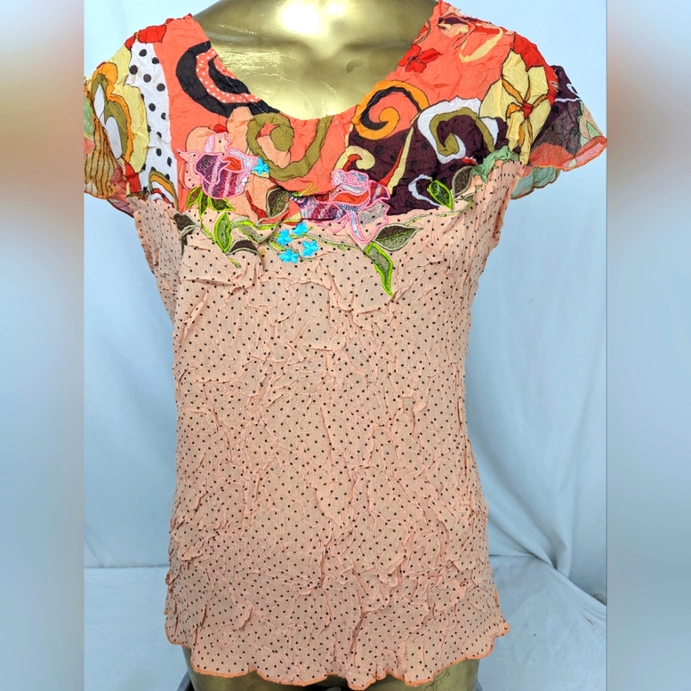 Alberto Makali Gorgeous Textured Blouse Mixing Fabric and Colors Large